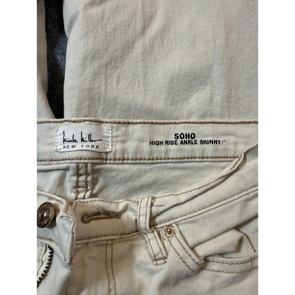Nicole Miller Jeans Womens 8 Cream Cotton Soho High Rise Ankle Skinny Frayed Hem - Picture 3 of 7